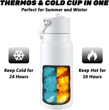 JBM Insulated Water Bottle with Bluetooth Speaker, Leak Proof Straw Lid, RGB LED Lights Stainless Steel Water Bottle for Sports (White)