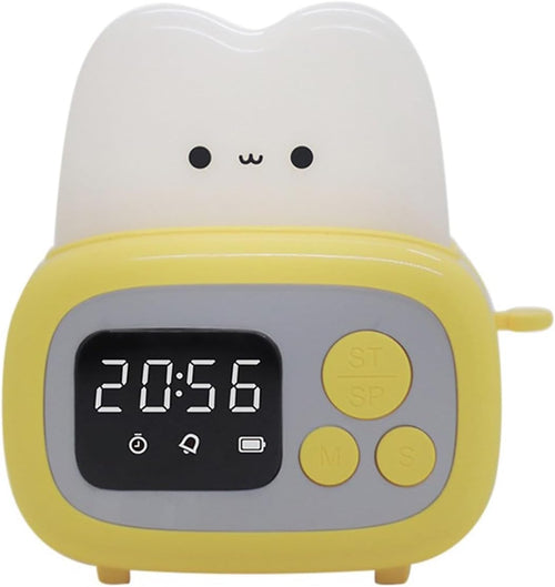 Alarm Clock Beside ﻿ Cute Bread Maker Alarm Clock Sleeping Timing USB Rechargeable Lamp Bedside Table Desk Alarm Clock Birthday Holiday Smart Alarm Clock(Yellow)