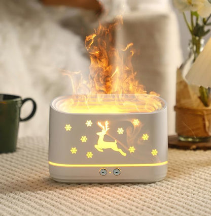 Decorative Flame Effect Humidifier, 300ml Capacity, LED Night Light with Reindeer Design, 6.5W, 6.69x2.76x4.73 inches