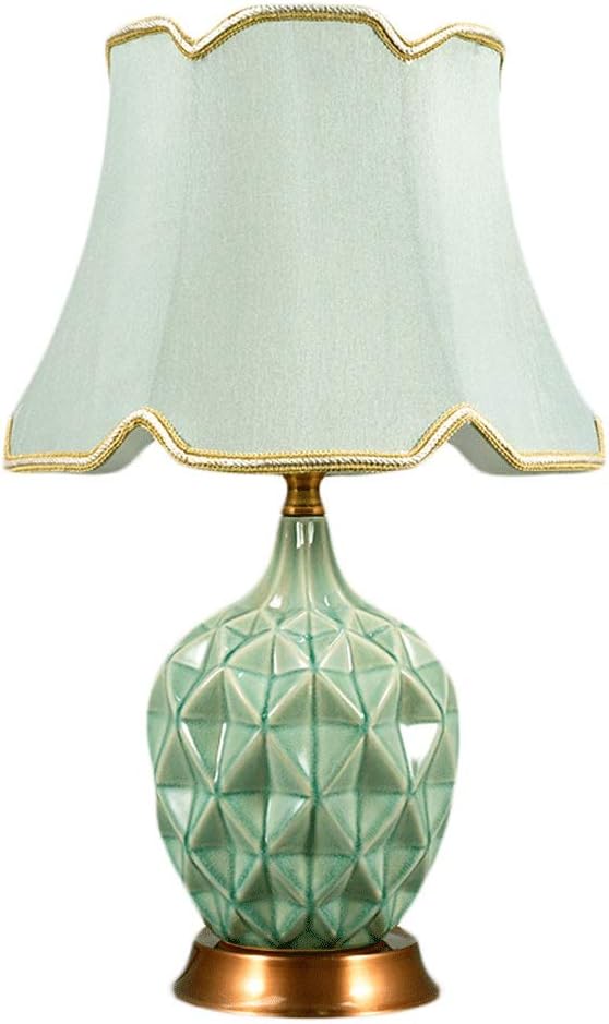 Table lamp New Chinese Ceramic Table Bedroom Bedside Living Room Large Creative Retro Wind Network red(Green)