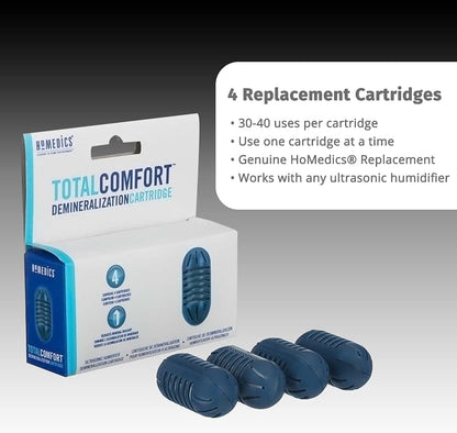 HoMedics Humidifiers for Rooms, Offices, Home, Nursery and Plants. & Demineralization Cartridge for Ultrasonic Humidifiers | 4-pack Replacement Cartridges | Prevents Hard Water Build-Up