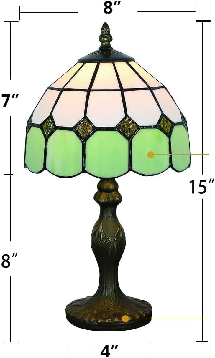 15 Inch Vintage Table Lamp with Stained Glass Lampshade for Reading Living Room Bedroom Office Decoration Suitable for bedrooms, Living Rooms, Offices, Book(Green)