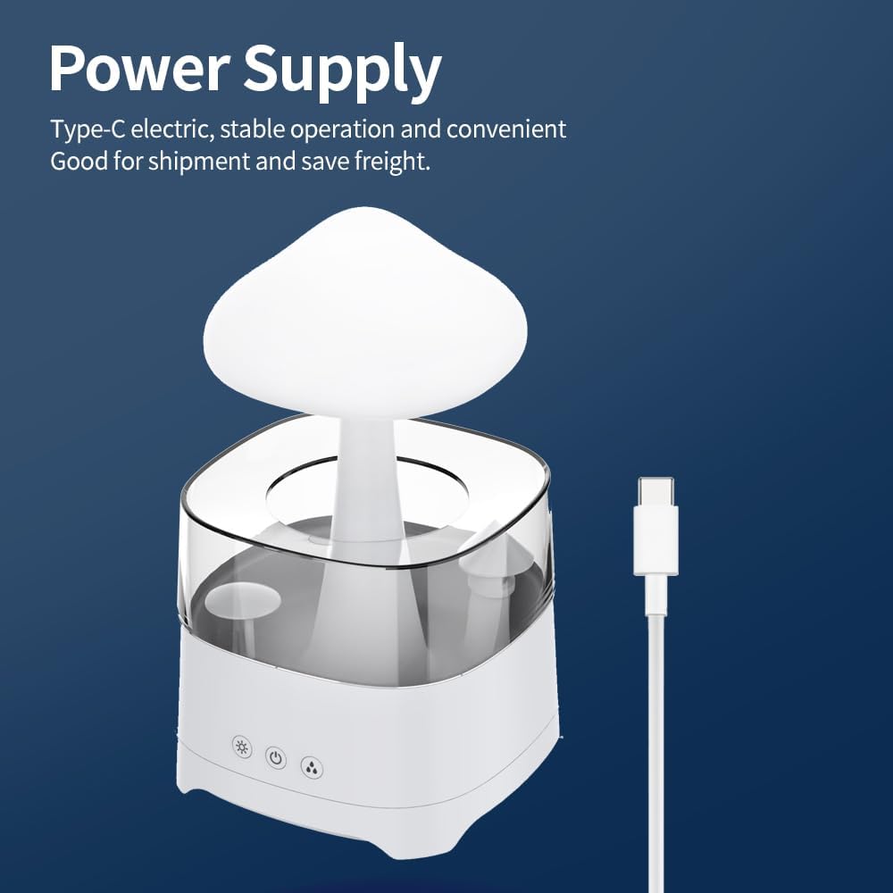 Diffuserlove Cloud Humidifier Rain Water Drip Diffuser Humidifier 450ML with Remote Mushroom Lamp Humidifier Rain Sounds Humidifier Air Humidifiers for Bedroom Desk