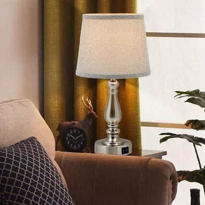 19-inch Touch Table Lamp 2-Piece Set With USB Port, 3-Way Dimmable, Linen Shade For Living Room Reading suitable for bedrooms, living rooms, offices, book(Light oat color Shade and Black Base)