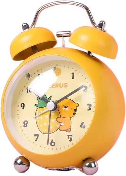 Alarm Clock Kids Alarm Clock Double Bell Clock, with Night Light, Home Cute Battery Operated Analog Mini Round Bedside Desk Alarm Clock Smart Alarm Clock (Color : E)