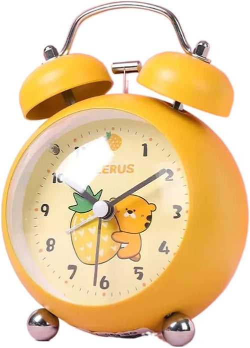 Alarm Clock Kids Alarm Clock Double Bell Clock, with Night Light, Home Cute Battery Operated Analog Mini Round Bedside Desk Alarm Clock Smart Alarm Clock (Color : E)