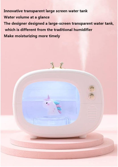 Grafken Cute Retro Humidifier, Creative TV Humidifier, Mini Spray, USB Portable, Home Bedroom Creative Water Meter Cute Dormitory Desktop (Color : White)
