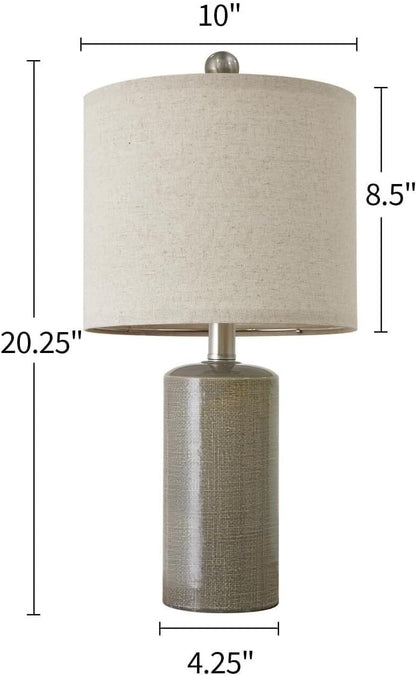 20.25 Inch Modern Minimalist Ceramic Table Lamp with Linen Lampshade for Living Room Bedroom Bedside Lamp Suitable for bedrooms, Living Rooms, Offices, Book(Gray)