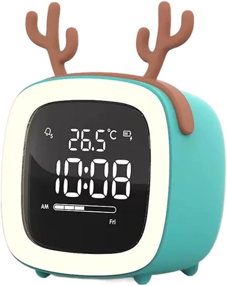 GaRcan Alarm Clock Digital Alarm Clock Antler Shape Alarm Clock, Smart Silent Alarm Clock, Rechargeable, Home Decor Table Ornaments Gift for Kids Clock (Color : Orange) (Blu)