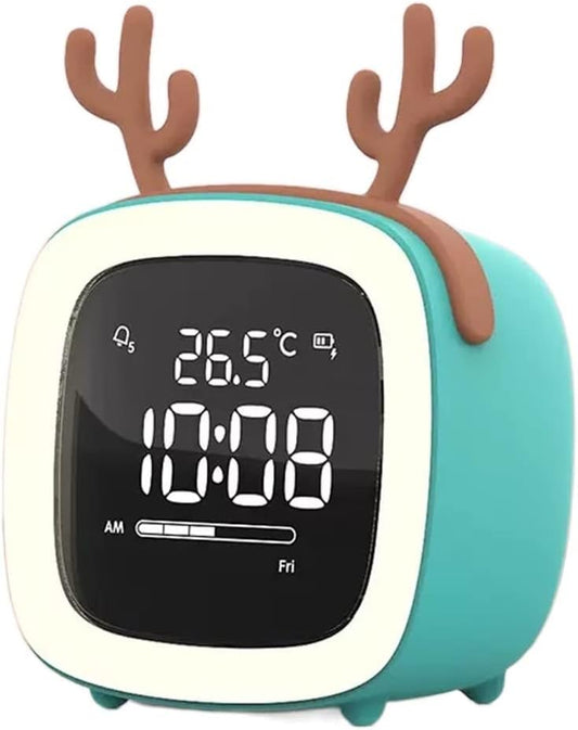 GaRcan Alarm Clock Digital Alarm Clock Antler Shape Alarm Clock, Smart Silent Alarm Clock, Rechargeable, Home Decor Table Ornaments Gift for Kids Clock (Color : Orange) (Blu)