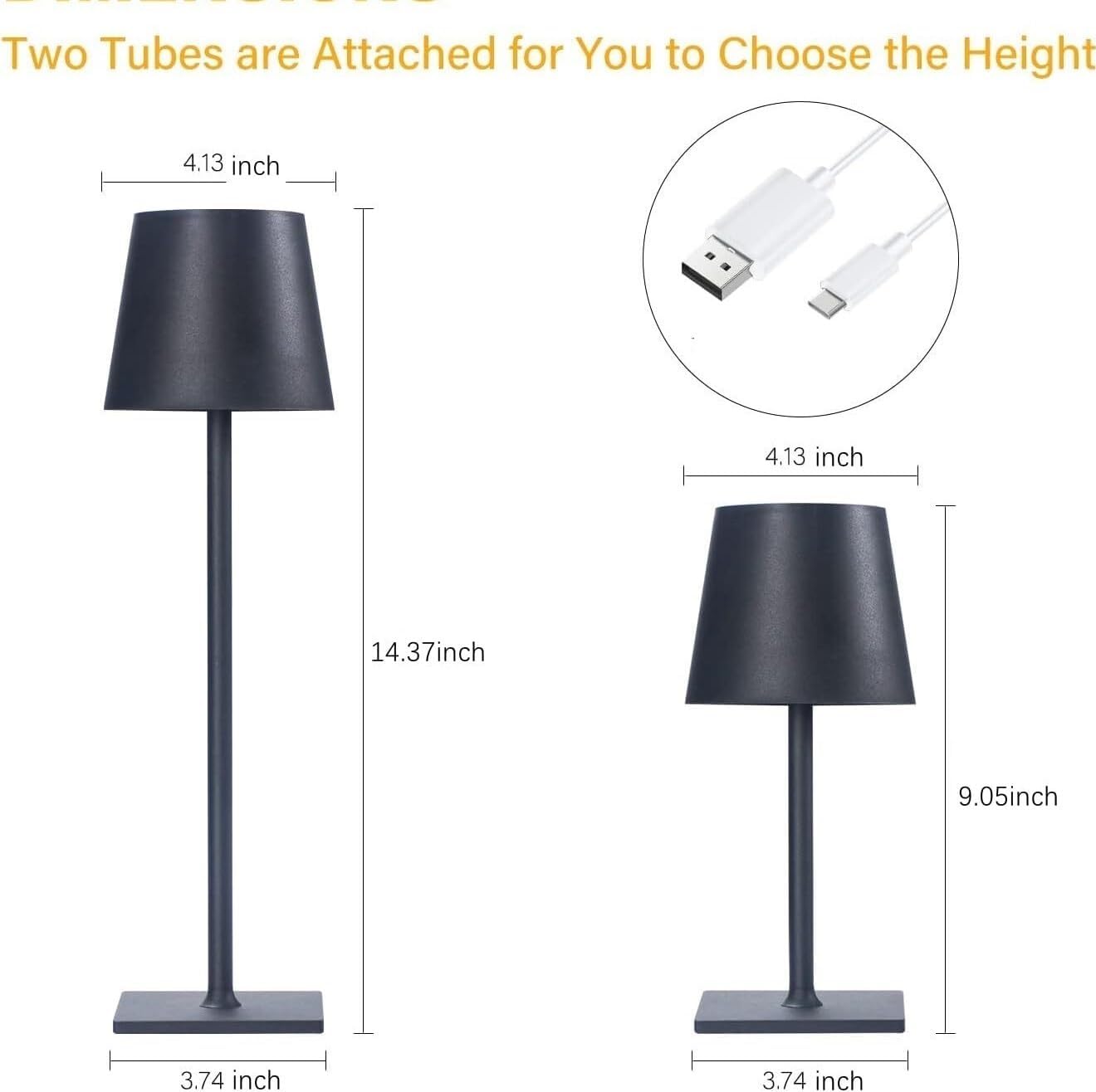 Cordless LED Desk Lamp 2-Pack, 3-Color Stepless Dimming, Rechargeable, for Bedroom/Desk/Café/Restaurant Suitable for bedrooms, Living Rooms, Offices, Book(Yellow 2 Pack)