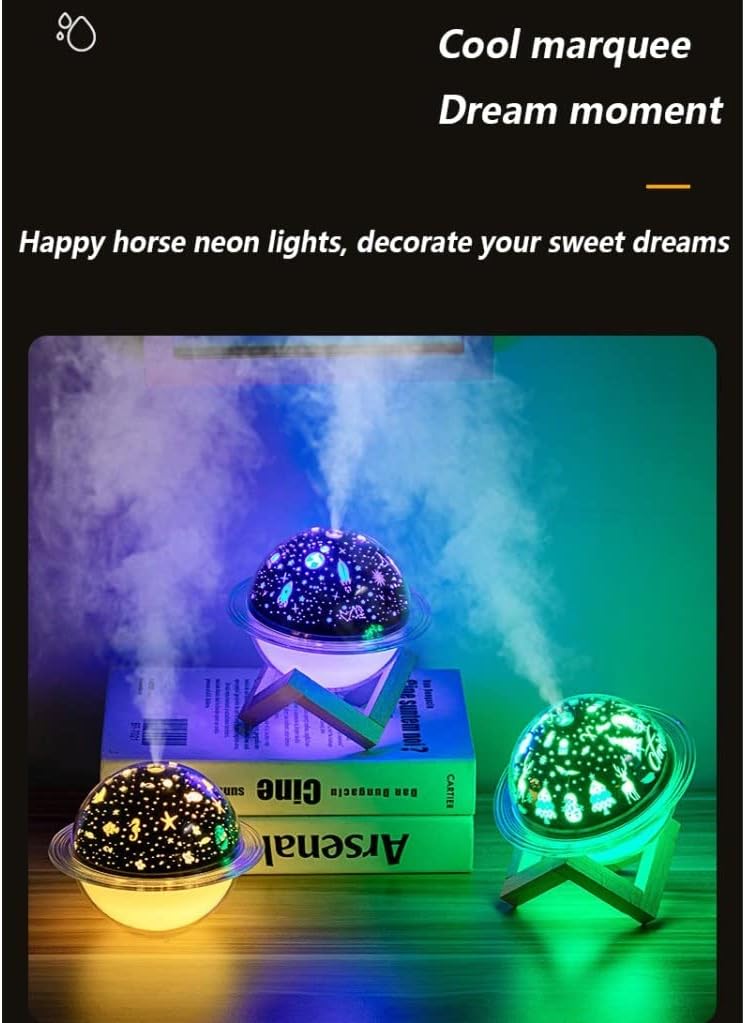 Grafken Cute Humidifier, Creative Colorful Atmosphere Night Light with Projection Function, Small Portable Home Office, Children's Car Air Atomizer (Color : C)
