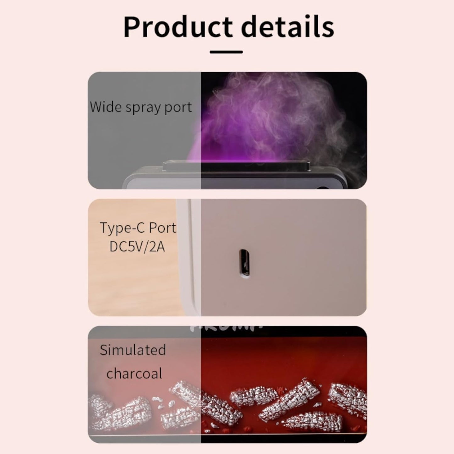 Flame Aroma Diffuser,Fireplace Humidifier,Colorful Flame Night Light,Nano Spray Silent Humidification Water Shortage Protection Cool Mist Humidifiers for Baby Bedroom Office,Black