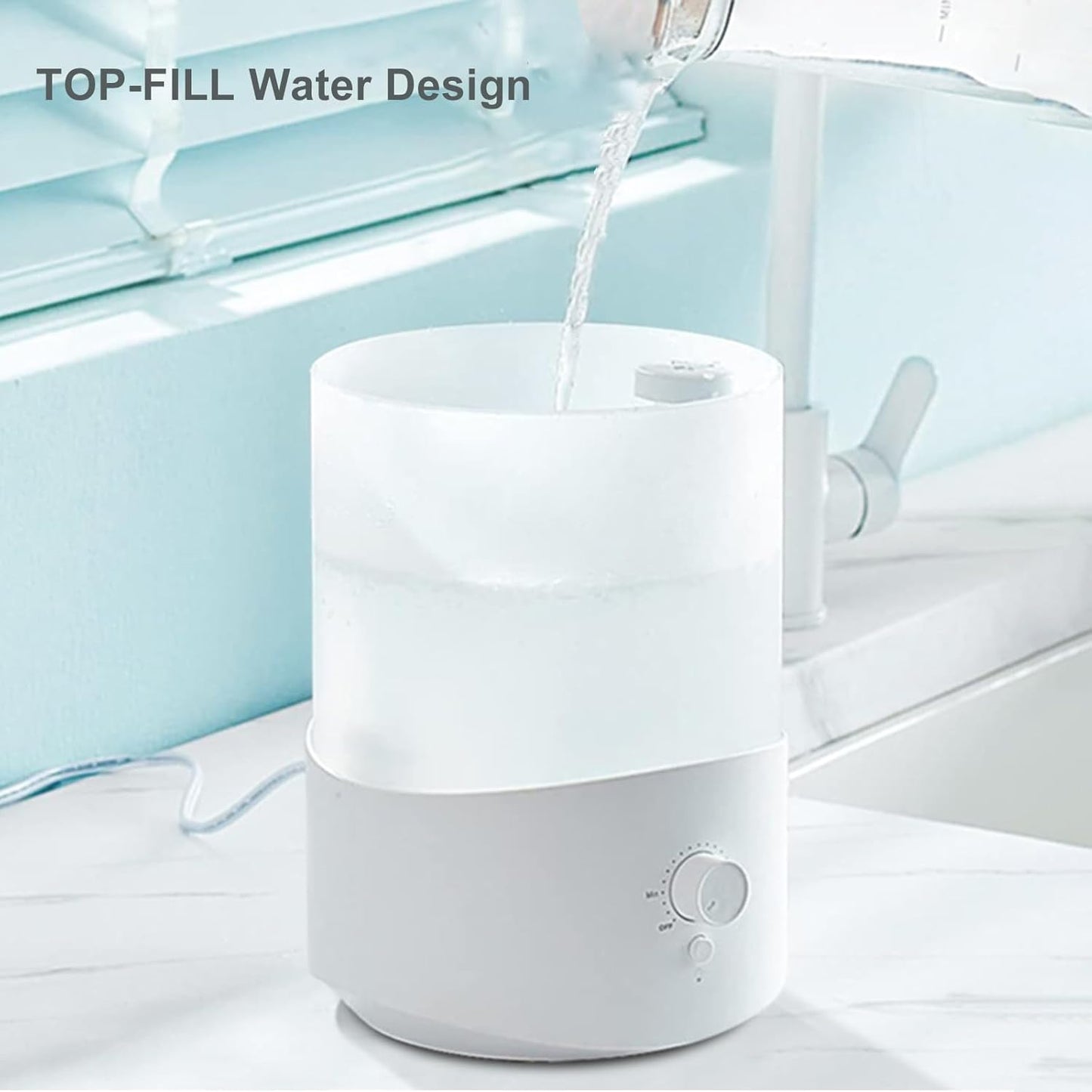 2.5L Humidifiers for Bedroom Office, Top Fill Knob Control Cool Mist Ultrasonic Humidifiers With 7 Color Night Light, Support Essential Oil