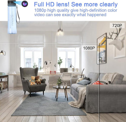 WiFi Water Bottle with 1080P Camera, 90° Wide Angle, 128GB Expandable Memory, Smart Tracking for Fitness & Home Security, 1000mAh Battery (Light gray)