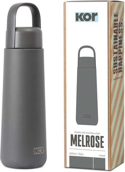 KOR Melrose 27oz Double Wall Insulated Water Bottle - Keeps Beverages Hot for 12hrs, Cold for 24hrs - Stainless Steel Design - Contoured Perfect Spout for Drinking