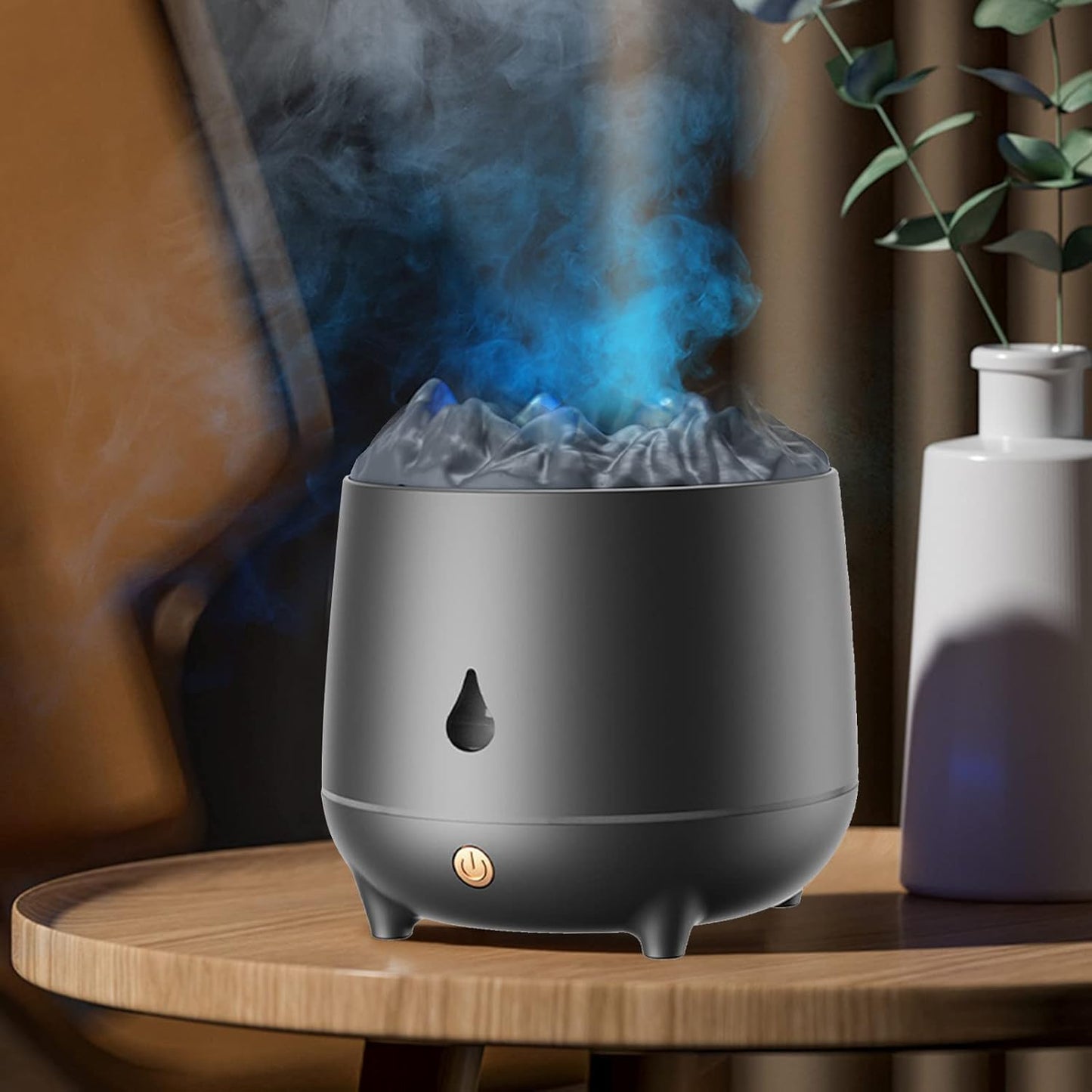 Bedroom Simulation Flame humidifier Scent Diffuser 2 Flame Color Essential Oil Scent Diffuser with no Water Automatic Shut Off Protection Flame humidifier for Home and Bedroom White ( Color : Black )