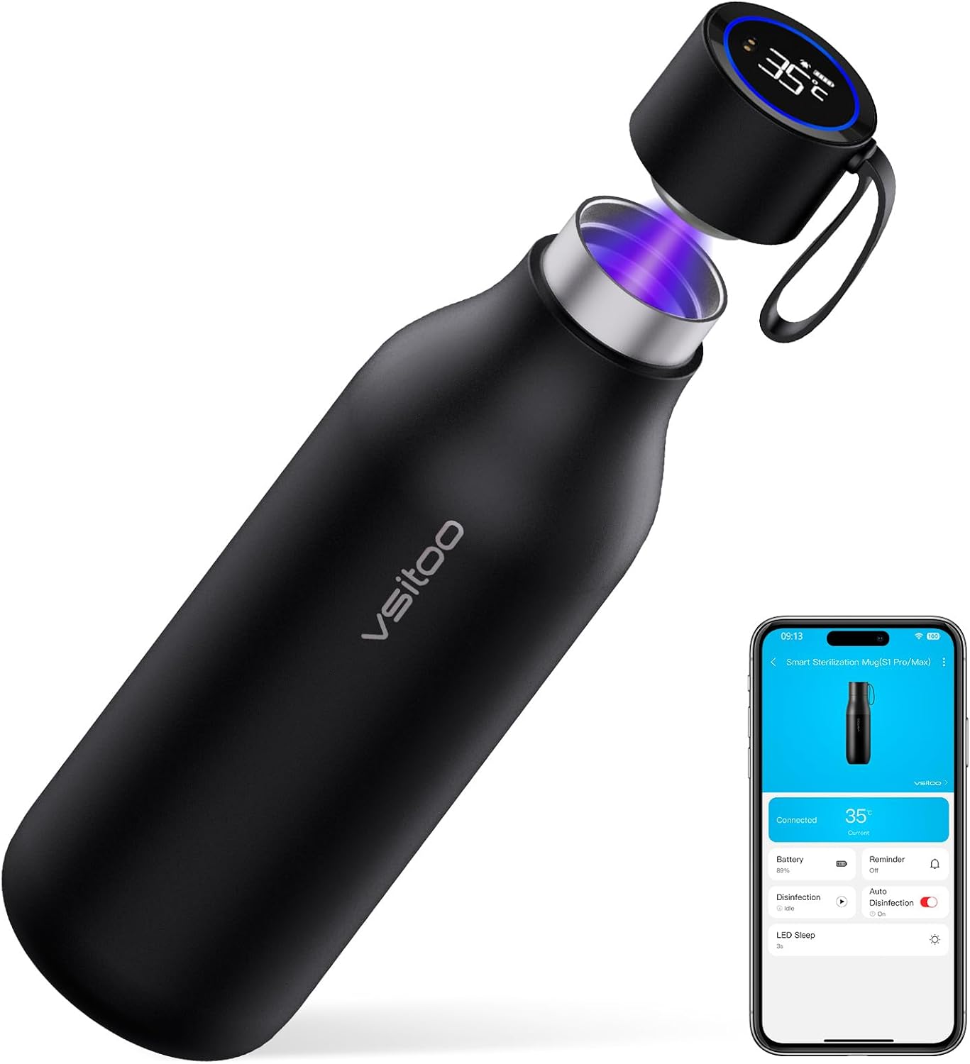 VSITOO Self-Cleaning Smart Water Bottle (pink, 15 Ounce)