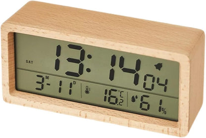 Wooden Alarm Clock, Battery Operated LCD Digital Clock with Smart Sensor Night Light and Snooze Function, Suitable for Bedroom, Bedside, Desk (Color : B)