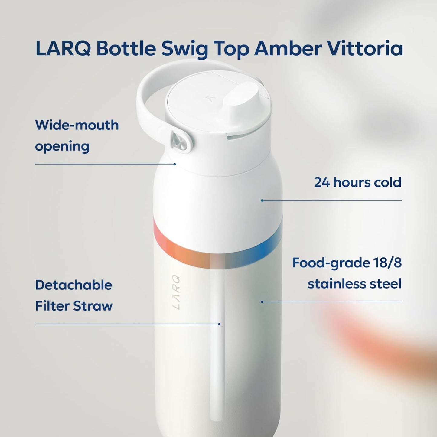 LARQ Bottle Swig Top 34oz - Insulated Stainless Steel Water Bottle With Built-In Silicone Handle | BPA Free | Reusable Water Bottle for Sports, Gym, and Travel, Obsidian Black