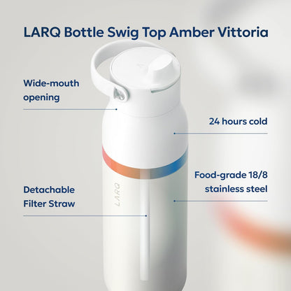 LARQ Bottle Swig Top 34oz - Insulated Stainless Steel Water Bottle With Built-In Silicone Handle | BPA Free | Reusable Water Bottle for Sports, Gym, and Travel, Obsidian Black