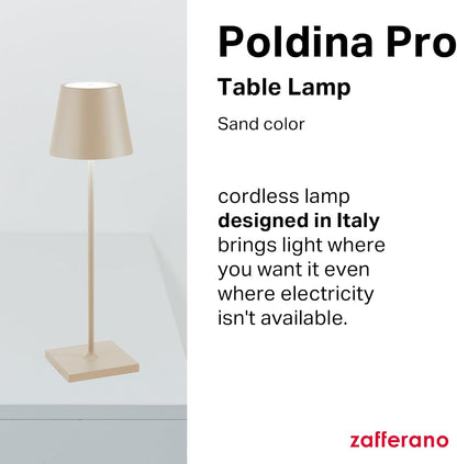 Zafferano, Poldina Pro Lamp, Rechargeable Cordless Table Lamp with Touch Controls, Suitable for Indoor and Outdoor, Dimmer, 2200-3000 K, Height 14.9 Inches, White Color