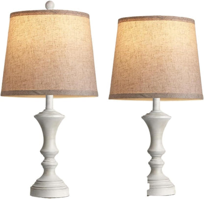 22-inch Vintage Table Lamp Set of 2, Linen Shade, Resin Base, Suitable for Bedroom Bedside Living Room Lamp Suitable for bedrooms, Living Rooms, Offices, Book(Retro Brown)