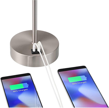 360 Lighting Justin Modern Accent 3-Way Table Lamps 18" High Set of 2 with USB Charging Port and Table Top Dimmers Silver Metal White Fabric Empire Shade for Bedroom House Bedside Home