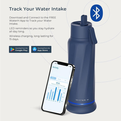 WATERH Vita Smart Water Bottle with Reminder to Drink Water, BPA-Free Vacuum Insulated Water Bottles with Straw, Bluetooth Intake Water Tracking Bottle, Ideal for Gift (18 oz)