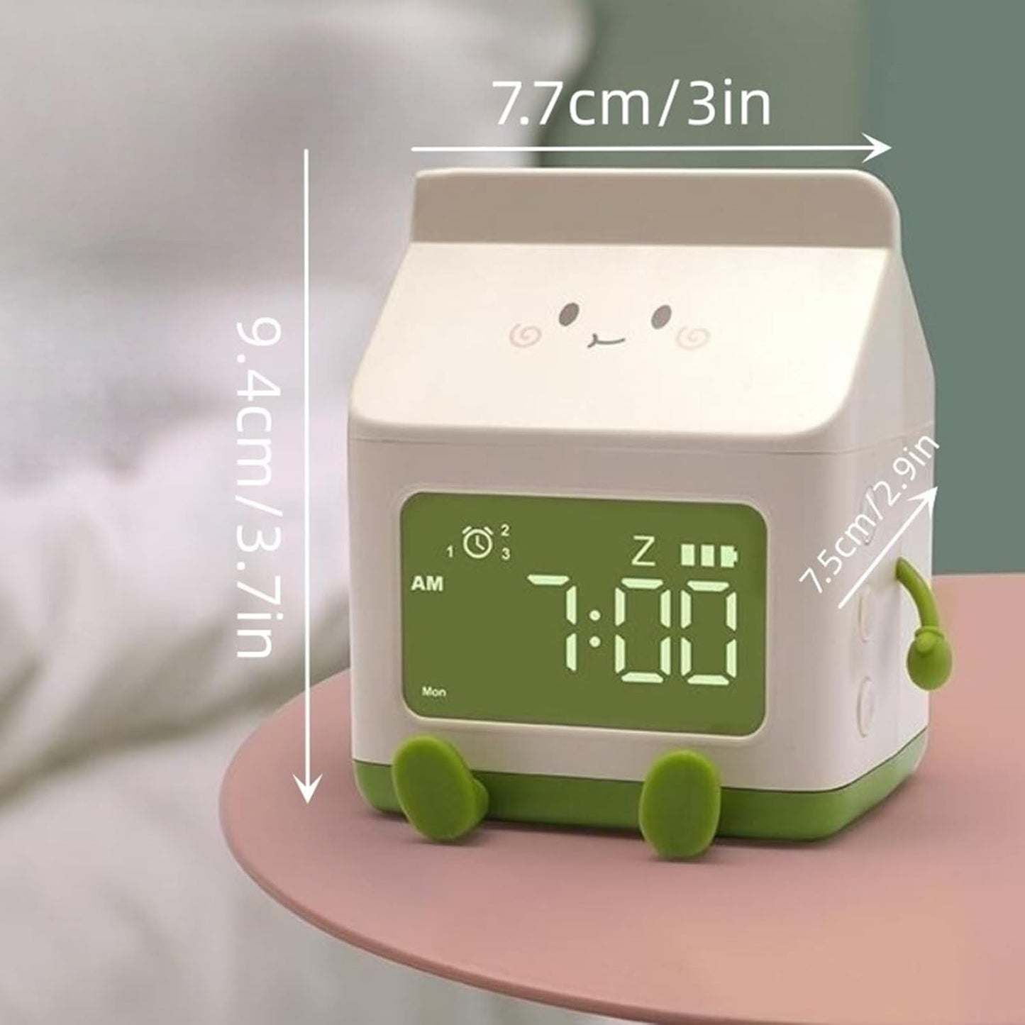 Alarm Clock Beside ﻿ Cute Alarm Clock Milk Shape Clock Children Wake Up Clock Rechargeable Alarm Clock for Bedroom Room Decor Birthday Smart Alarm Clock(Green)