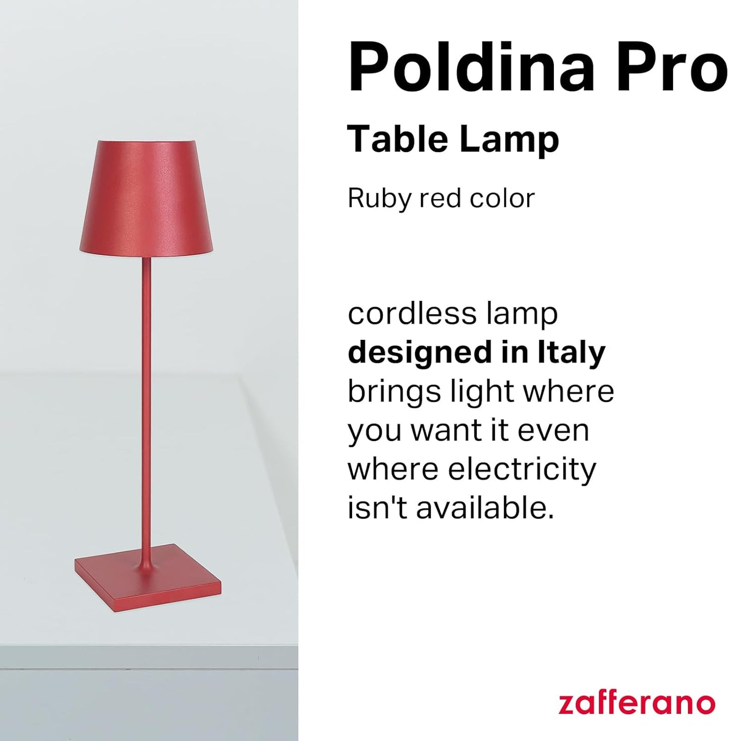 Zafferano, Poldina Pro Lamp, Rechargeable Cordless Table Lamp with Touch Controls, Suitable for Indoor and Outdoor, Dimmer, 2200-3000 K, Height 14.9 Inches, White Color