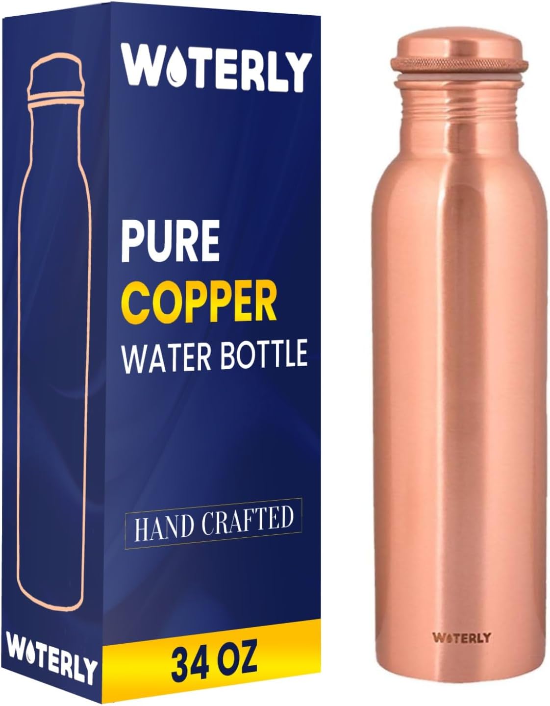 Plain Copper Water Bottle (34 Oz /1000ml) With Set Of 2 Tumbler (10 Oz/300ml Each) | Best use for Office,Gym & gifts |100% Pure Copper Material with Leak proof Quality