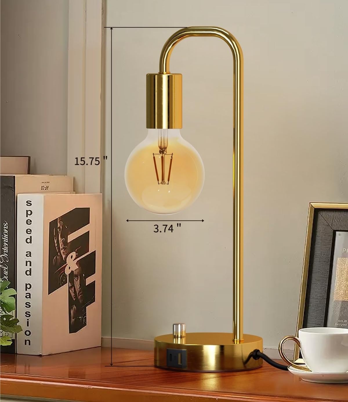 15.75" Modern Industrial Style Desk Lamp with 2 USB Ports, Dimmable, for Bedroom, Living Room, Office Suitable for bedrooms, Living Rooms, Offices, Book(Black)