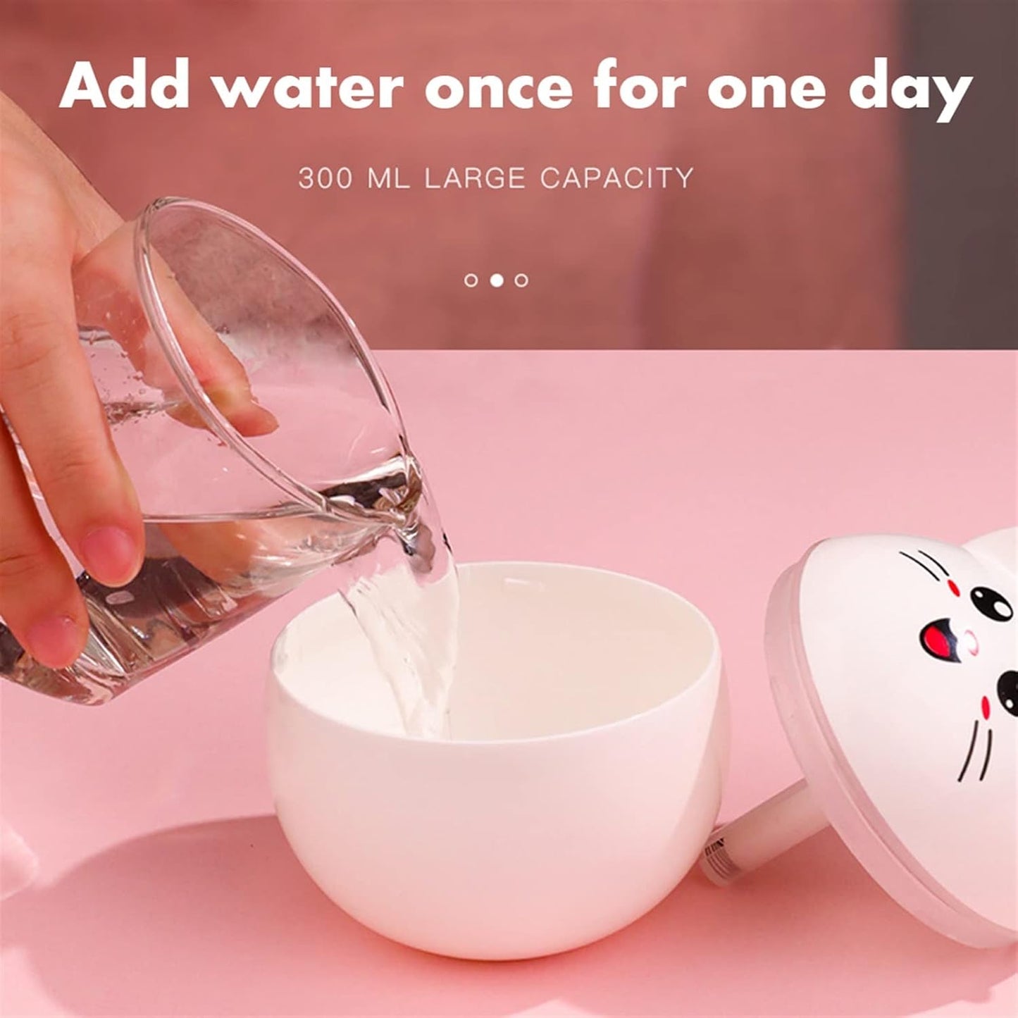 Humidifier 300ml Air Humidifier USB Lamps Mini for Home Ultrasonic Car Mist Maker with Colorful Night Cat Office Purifier Diffuser(Pink)
