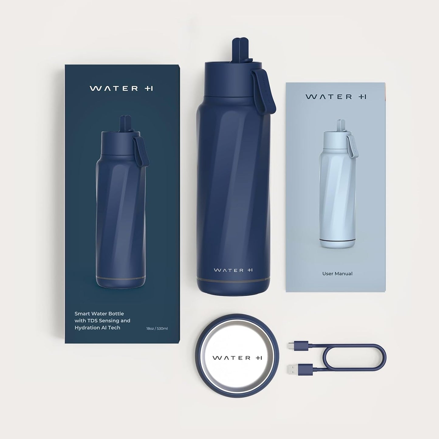 WATERH Vita Smart Water Bottle with Reminder to Drink Water, BPA-Free Vacuum Insulated Water Bottles with Straw, Bluetooth Intake Water Tracking Bottle, Ideal for Gift (18 oz)