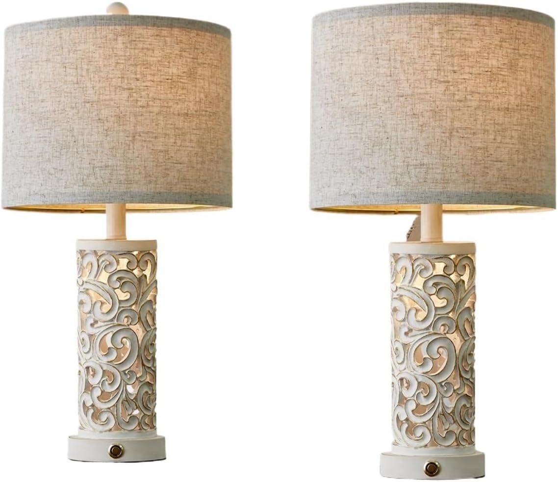 22" Dimmable Touch-Control Table Lamp 2-Pack with Night Light for Living Room, Bedroom, and Farmhouse Style, Bulb Included Suitable for bedrooms, Living Rooms, Offices, Book(White -2 Pack)