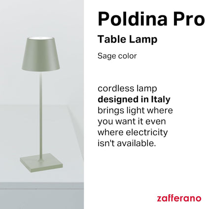 Zafferano, Poldina Pro Lamp, Rechargeable Cordless Table Lamp with Touch Controls, Suitable for Indoor and Outdoor, Dimmer, 2200-3000 K, Height 14.9 Inches, White Color