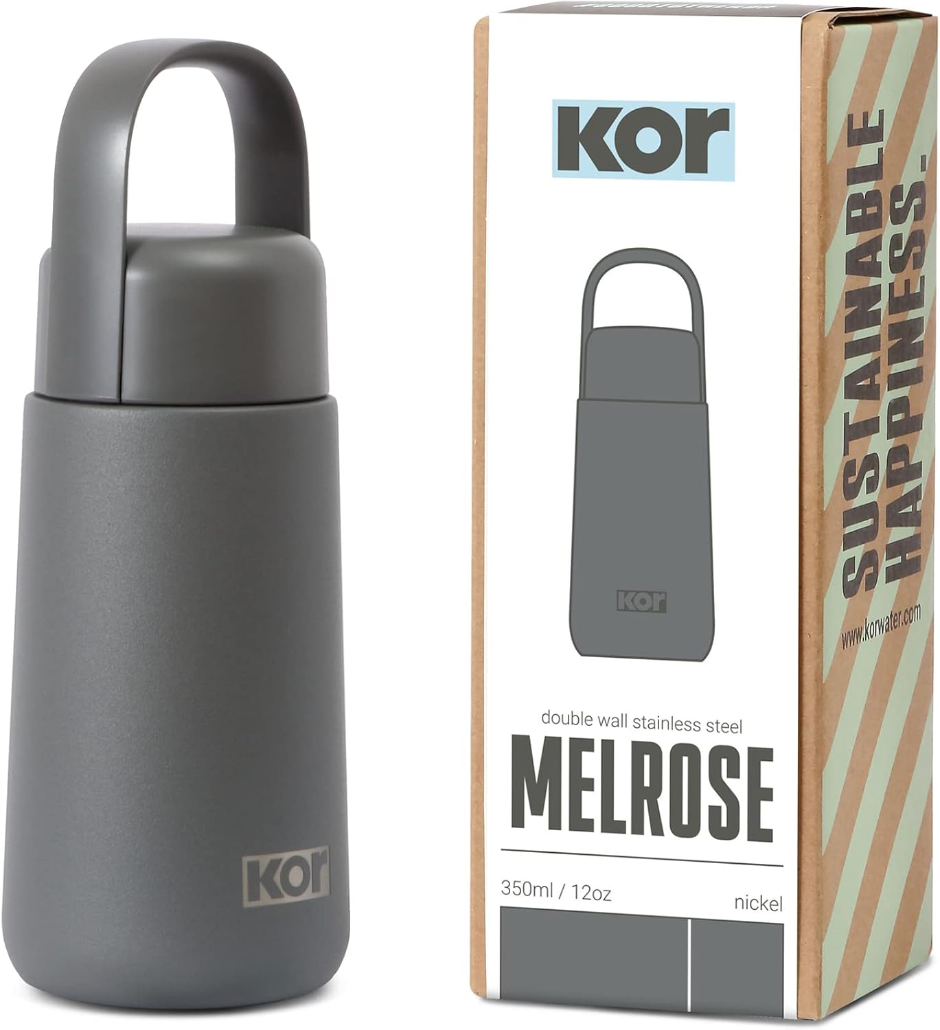 KOR Melrose 27oz Double Wall Insulated Water Bottle - Keeps Beverages Hot for 12hrs, Cold for 24hrs - Stainless Steel Design - Contoured Perfect Spout for Drinking
