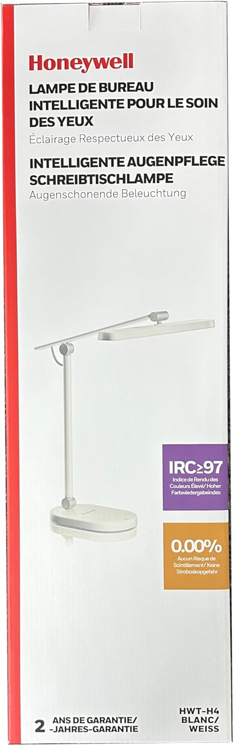 Honeywell Desk Lamp for Home Office, H9 Sunturalux™ Eye-Caring LED Desk Light, 1000LM Dimmable Desk Lamp with Timer and Auto-Sensing, Adjustable Desk Reading Light or Study, Cumputer, Architect