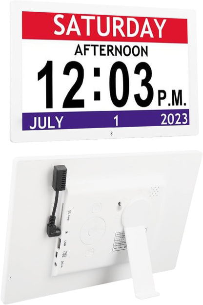 10 Inch Digital Smart Clock, Large Display Alarm Reminder Clock Memory with 12 Alarms Date Time Display for Bedroom Living Room Wall Table