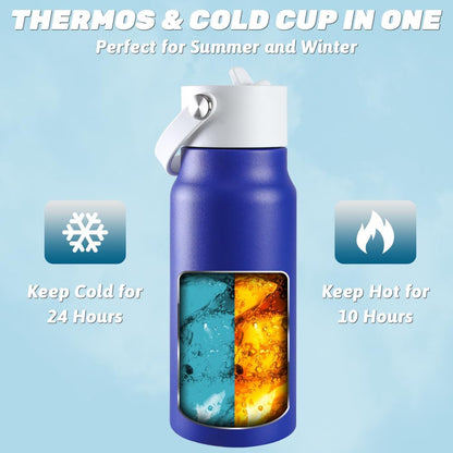 JBM Insulated Water Bottle with Bluetooth Speaker, Leak Proof Straw Lid, RGB LED Lights Stainless Steel Water Bottle for Sports (White)