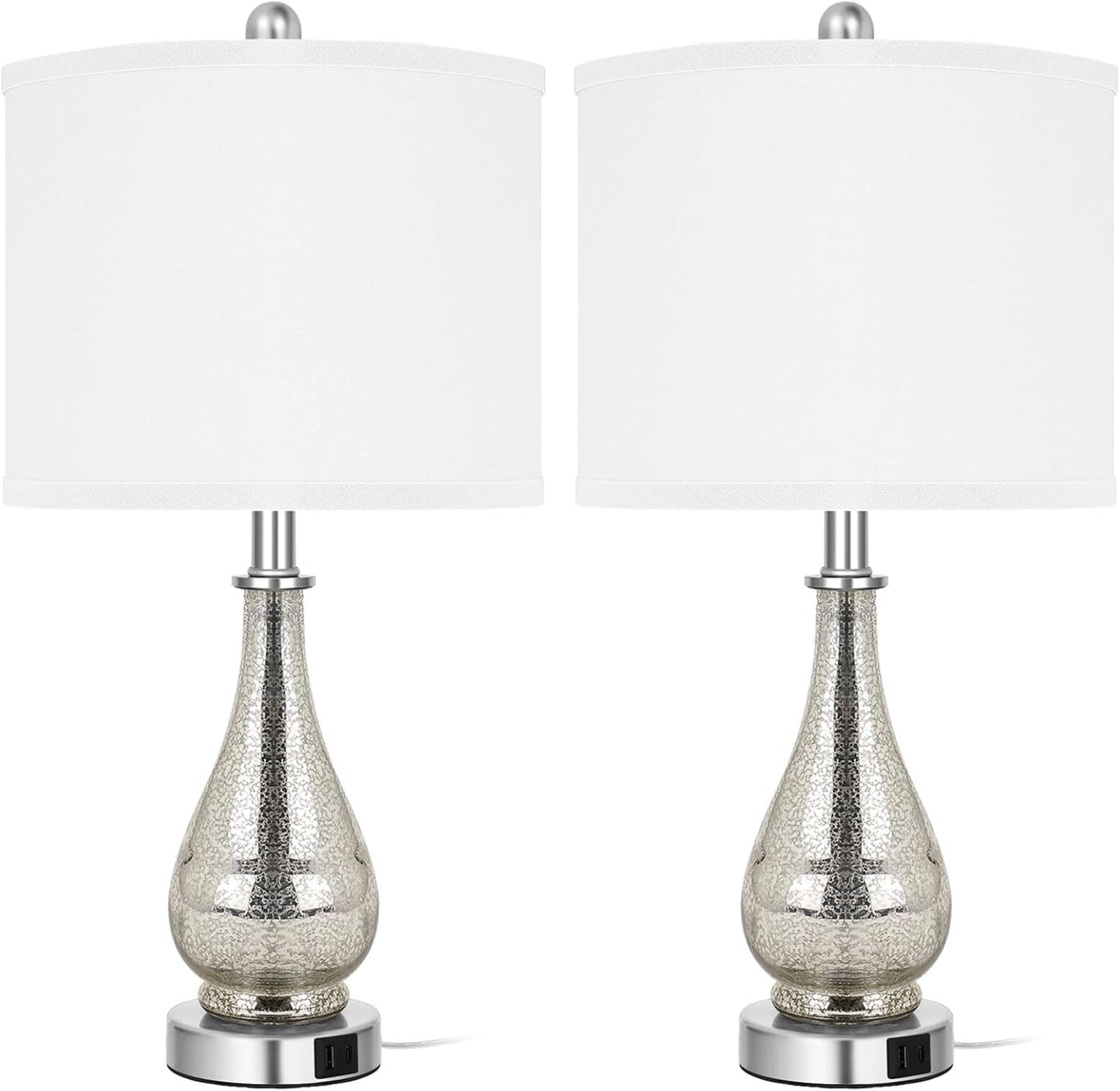 23.5-inch Glass Table Lamp 2-Pack with USB C+A 5V 2.1A Charging Port for Bedroom Living Room Home Bedside Table Lamp Suitable for bedrooms, Living Rooms, Offices, Book