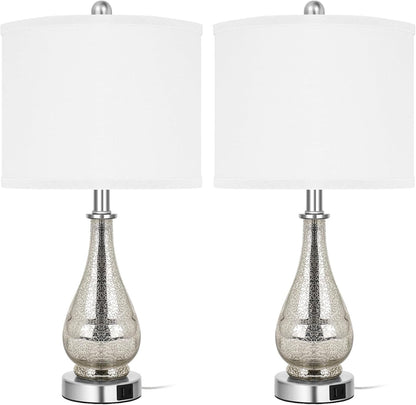 23.5-inch Glass Table Lamp 2-Pack with USB C+A 5V 2.1A Charging Port for Bedroom Living Room Home Bedside Table Lamp Suitable for bedrooms, Living Rooms, Offices, Book
