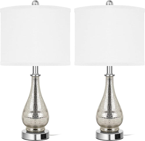 23.5-inch Glass Table Lamp 2-Pack with USB C+A 5V 2.1A Charging Port for Bedroom Living Room Home Bedside Table Lamp Suitable for bedrooms, Living Rooms, Offices, Book