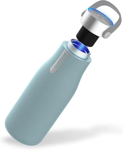 PHILIPS Water GoZero UV Self-Cleaning Smart Water Bottle Vacuum Stainless Steel Insulated Water Bottle with Handle Double-wall, Auto Cleaning, Keep Drink Hot or Cold, BPA Free, Blue, 20 oz