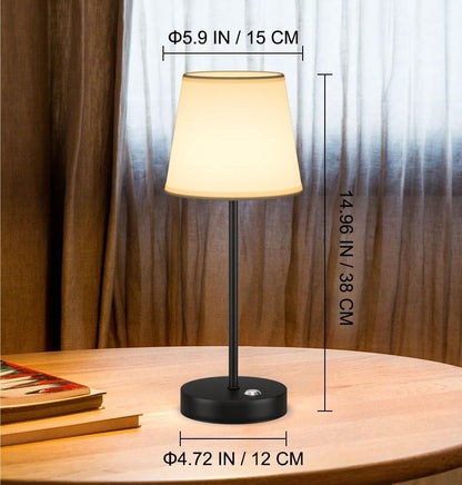 2-Pack of Cordless LED Table Lamps with Fabric Shades and Stepless Dimming for Dining/Bedroom/Camping Suitable for bedrooms, Living Rooms, Offices, Book(Black)