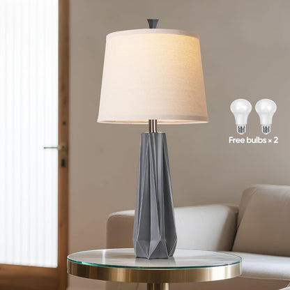 28" 3 Color Temperature Table Lamp, Linen Shade, Living Room Nightstand Bedroom Decor, Bulb Included, Gray 2-Pack Suitable for Living Room, Dormitory, Office,