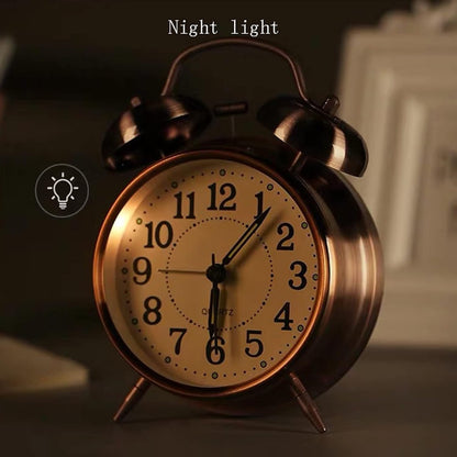 VSULZVNU Alarm Clock Metal Twin Bell Alarm Clock, 4-Inch Vintage Small Analog Silent Table Desk Alarm Clock Battery Operated with Night Light Loud for Heavy Sleepers Bedroom Smart Alarm Clock