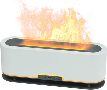 200ml Flame Humidifier with Simulated Flame, Colorful Light, Quiet Operation for Home Office (US Plug)(White)