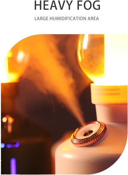 Flame Aroma Diffuser,Cool Mist Humidifier,Colorful Night Light,Kerosene Lamp Shape,2 Sprays Adjustable,Retro Desktop Decoration Artwork Suitable for Camping Bedroom Office,Black